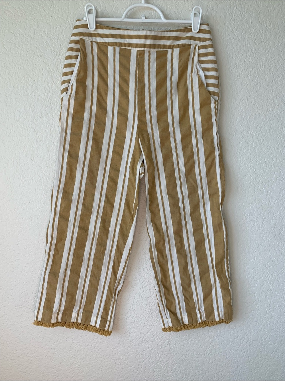 Love Riche White and Tan Striped Straight-Leg Pants